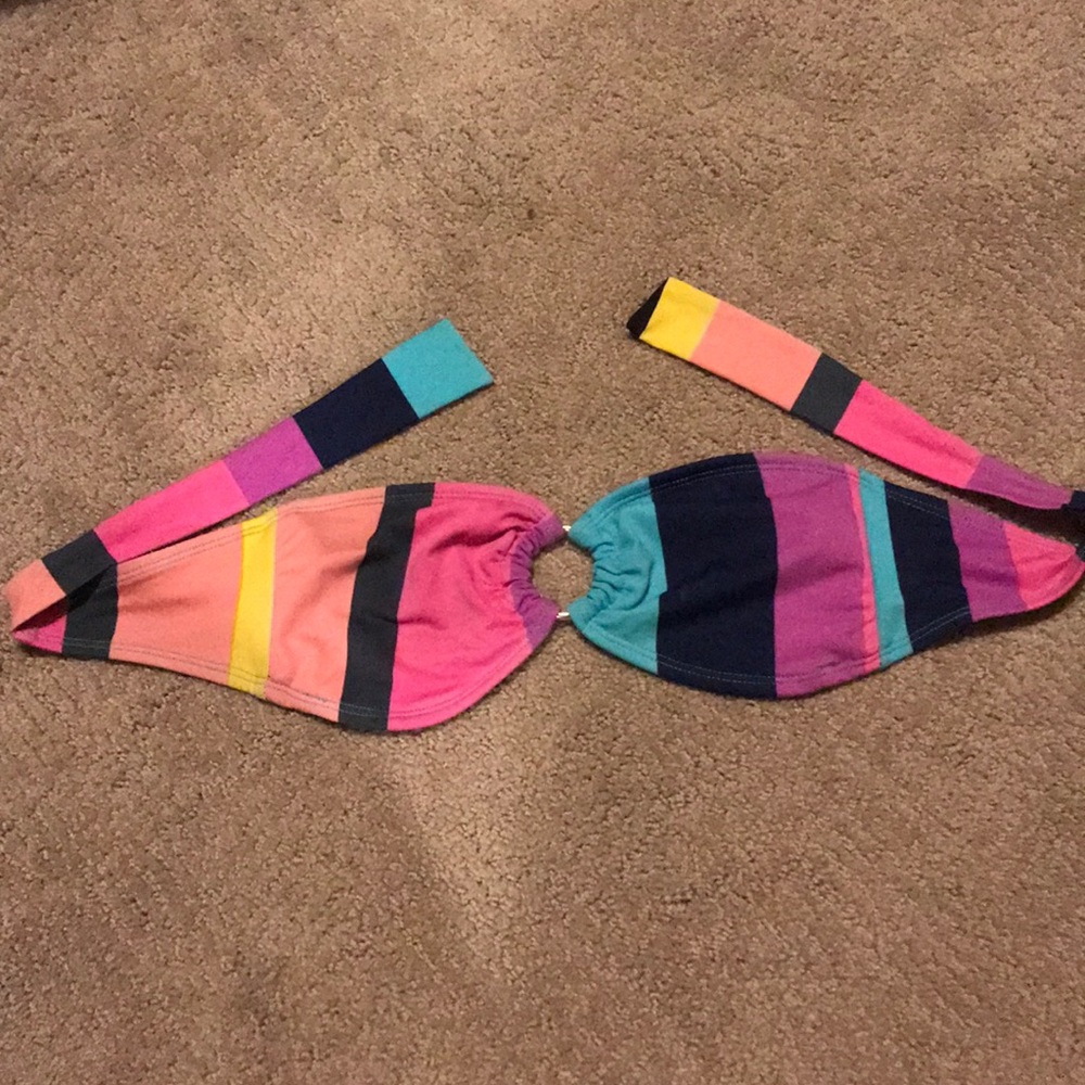 Colorful striped bandeau swim top